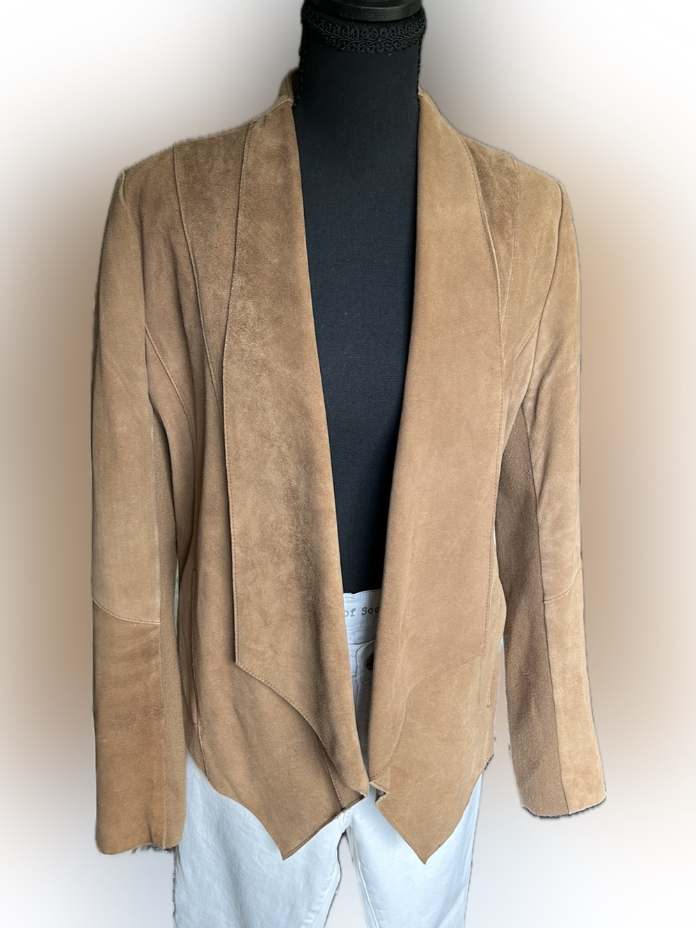 T Tahari Suede Open-Front Blazer in Camel